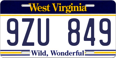 WV license plate 9ZU849