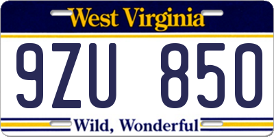 WV license plate 9ZU850