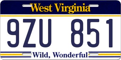 WV license plate 9ZU851