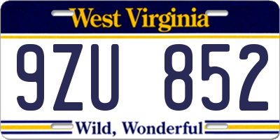WV license plate 9ZU852