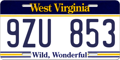 WV license plate 9ZU853