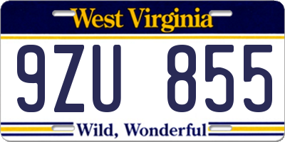 WV license plate 9ZU855