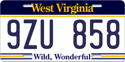 WV license plate 9ZU858