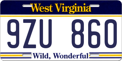 WV license plate 9ZU860