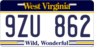 WV license plate 9ZU862