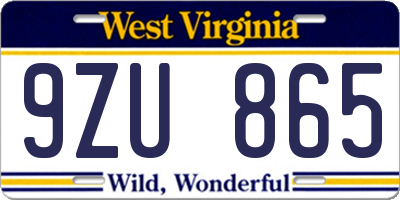 WV license plate 9ZU865