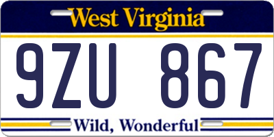 WV license plate 9ZU867