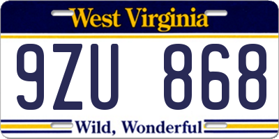 WV license plate 9ZU868