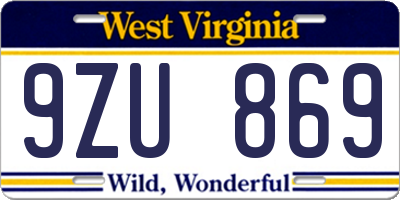WV license plate 9ZU869