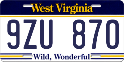 WV license plate 9ZU870