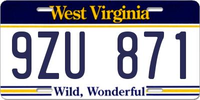 WV license plate 9ZU871