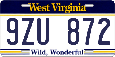 WV license plate 9ZU872