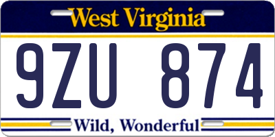 WV license plate 9ZU874