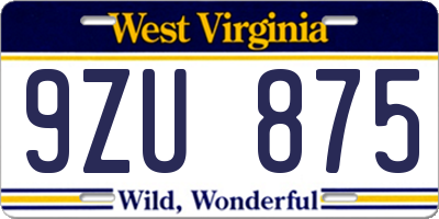 WV license plate 9ZU875