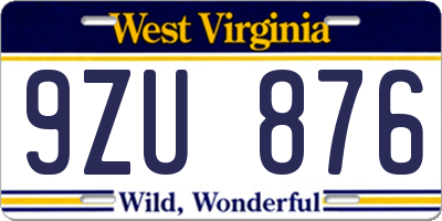 WV license plate 9ZU876
