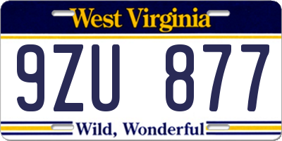 WV license plate 9ZU877