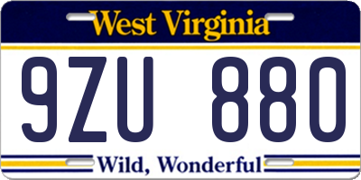 WV license plate 9ZU880