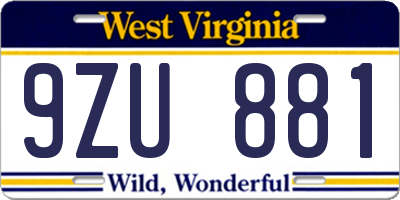 WV license plate 9ZU881