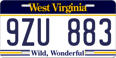 WV license plate 9ZU883