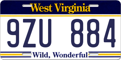 WV license plate 9ZU884