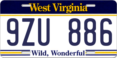 WV license plate 9ZU886