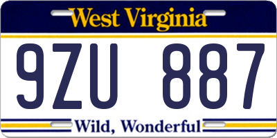 WV license plate 9ZU887