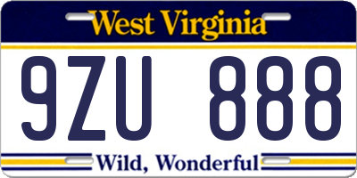 WV license plate 9ZU888