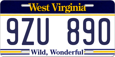 WV license plate 9ZU890