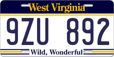 WV license plate 9ZU892