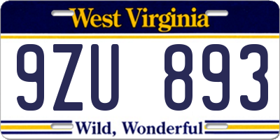 WV license plate 9ZU893
