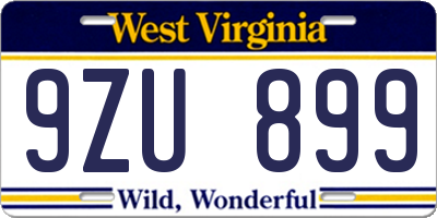 WV license plate 9ZU899