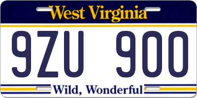 WV license plate 9ZU900