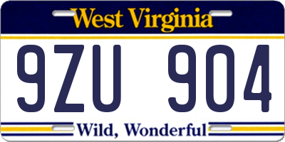 WV license plate 9ZU904