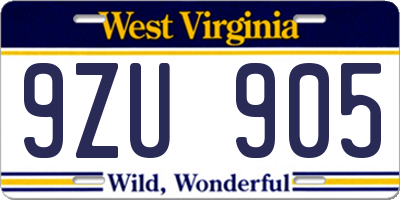 WV license plate 9ZU905
