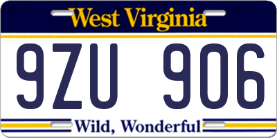 WV license plate 9ZU906