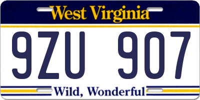 WV license plate 9ZU907