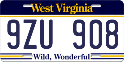 WV license plate 9ZU908