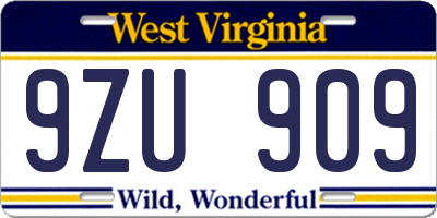 WV license plate 9ZU909