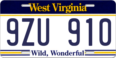 WV license plate 9ZU910