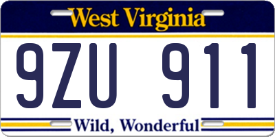 WV license plate 9ZU911