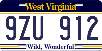 WV license plate 9ZU912