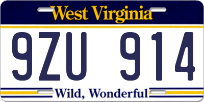 WV license plate 9ZU914