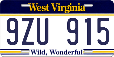 WV license plate 9ZU915
