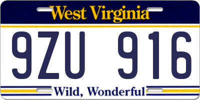 WV license plate 9ZU916