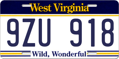 WV license plate 9ZU918