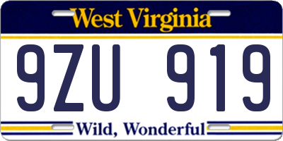 WV license plate 9ZU919