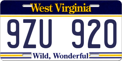 WV license plate 9ZU920