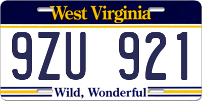 WV license plate 9ZU921