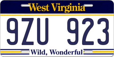WV license plate 9ZU923