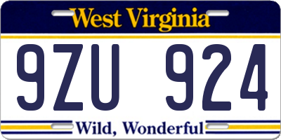 WV license plate 9ZU924